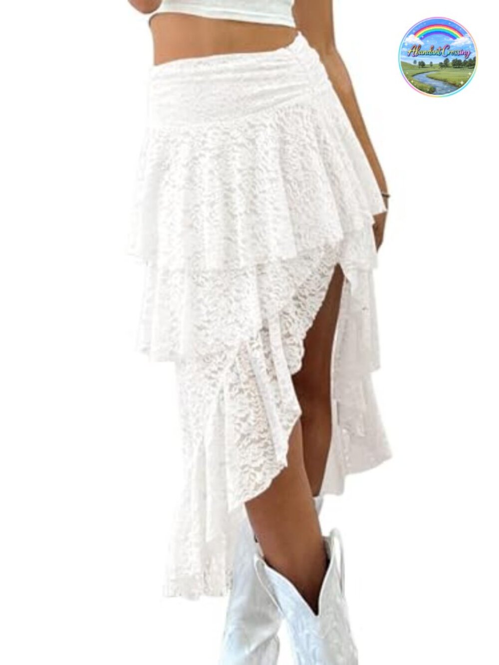 Women's Lace Midi Skirt Asymmetrical High-Low Flowy A-Line